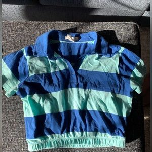 light and dark blue crop polo top